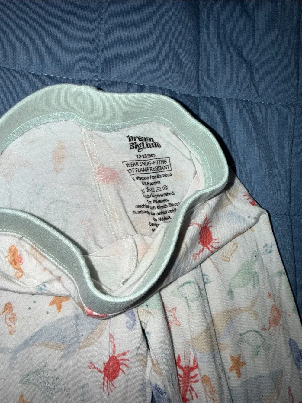 Kids' Sea Life Print Pajama Set - Light Mint Trim. 12-18 mo. GUC